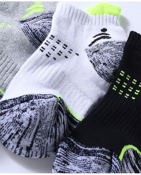 Pine Active Cotton Lycra Knit Terry Breathable Ankle Length Athletic Socks Pack of 3 - White, Grey & Black