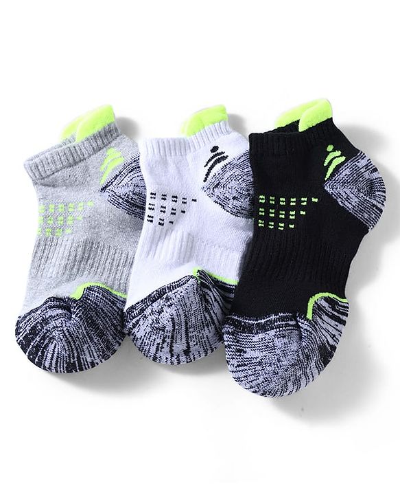 Pine Active Cotton Lycra Knit Terry Breathable Ankle Length Athletic Socks Pack of 3 - White, Grey & Black