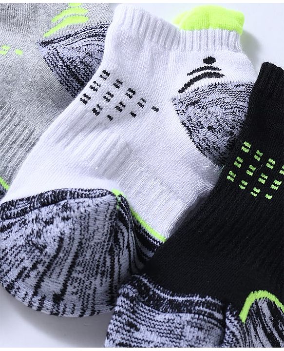 Pine Active Cotton Lycra Knit Terry Breathable Ankle Length Athletic Socks Pack of 3 - White, Grey & Black