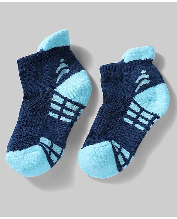Pine Active Cotton Lycra Knit Terry Breathable Ankle Length Athletic Socks Pack of 3 - White, Black & Light Blue