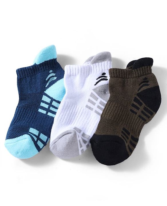 Pine Active Cotton Lycra Knit Terry Breathable Ankle Length Athletic Socks Pack of 3 - White, Black & Light Blue