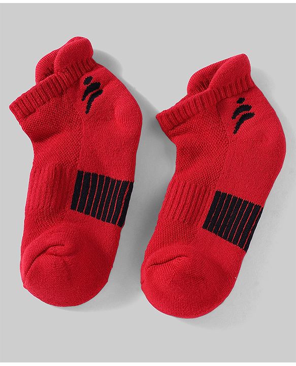 Pine Active Cotton Lycra Knit Terry Breathable Ankle Length Athletic Socks Pack of 3 - White, Red & Black