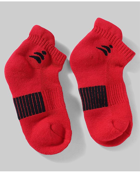 Pine Active Cotton Lycra Knit Terry Breathable Ankle Length Athletic Socks Pack of 3 - White, Red & Black