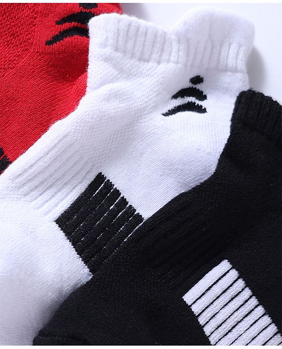 Pine Active Cotton Lycra Knit Terry Breathable Ankle Length Athletic Socks Pack of 3 - White, Red & Black