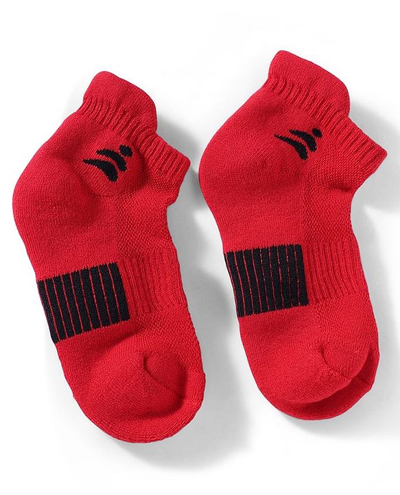 Pine Active Cotton Lycra Knit Terry Breathable Ankle Length Athletic Socks Pack of 3 - White, Red & Black