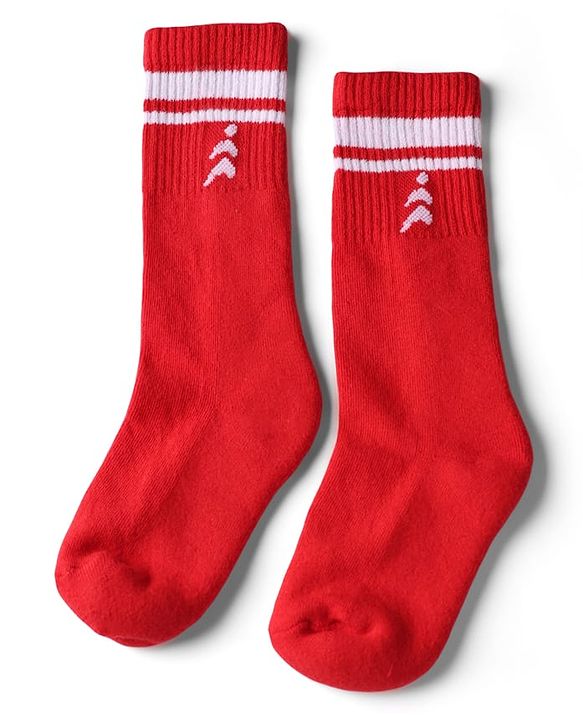 Pine Active Cotton Lycra Knit Terry Breathable Knee Length Football Socks With Design Pack of 3 - White, Blue & Red
