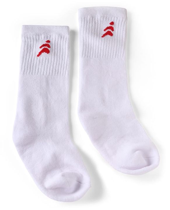 Pine Active Cotton Lycra Knit Terry Breathable Knee Length Football Socks With Text Design Pack of 3 - White, Black & Red