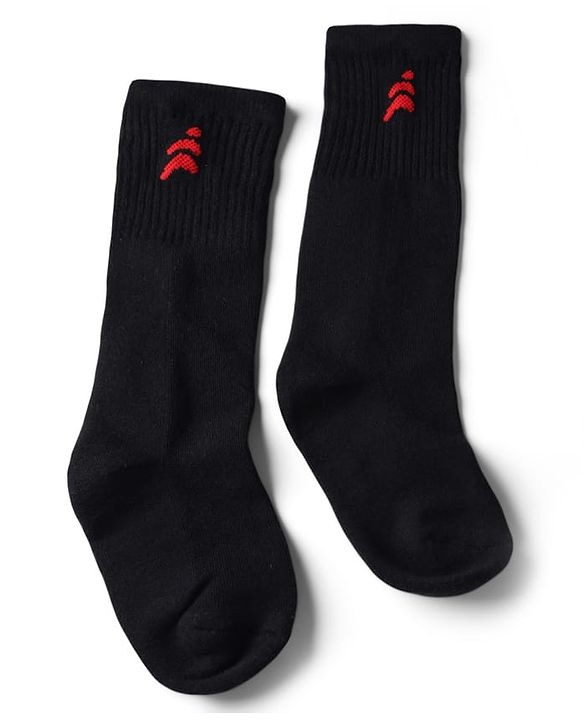 Pine Active Cotton Lycra Knit Terry Breathable Knee Length Football Socks With Text Design Pack of 3 - White, Black & Red