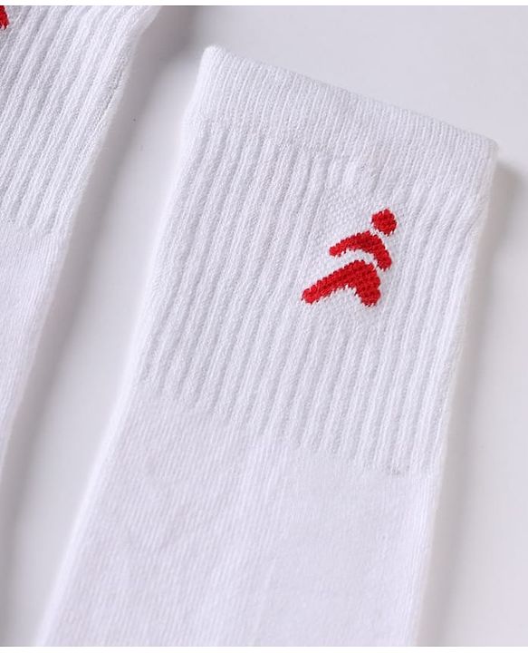 Pine Active Cotton Lycra Knit Terry Breathable Knee Length Football Socks With Text Design Pack of 3 - White, Black & Red