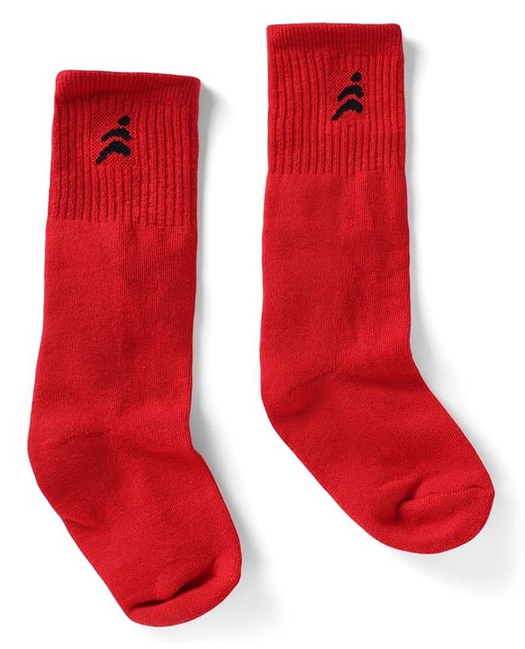 Pine Active Cotton Lycra Knit Terry Breathable Knee Length Football Socks With Text Design Pack of 3 - White, Black & Red