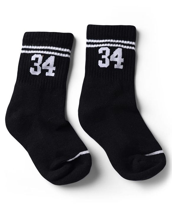 Pine Active Cotton Lycra Knit Terry Breathable Crew Calf Length Athletic Socks With Numeric Text Design Pack of 3 - White, Black & Navy Blue
