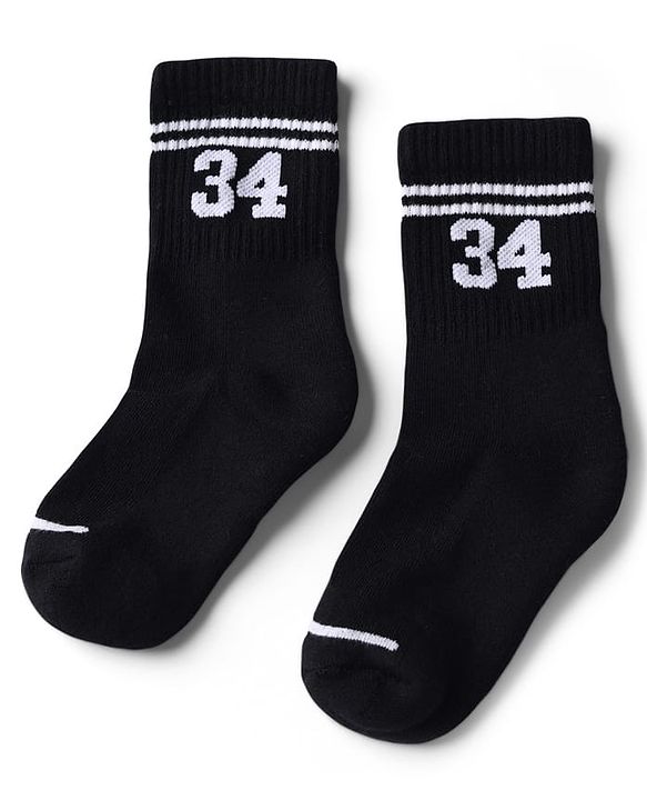 Pine Active Cotton Lycra Knit Terry Breathable Crew Calf Length Athletic Socks With Numeric Text Design Pack of 3 - White, Black & Navy Blue