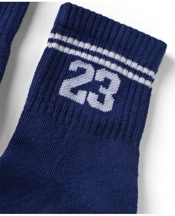 Pine Active Cotton Lycra Knit Terry Breathable Crew Calf Length Athletic Socks With Numeric Text Design Pack of 3 - White, Black & Navy Blue