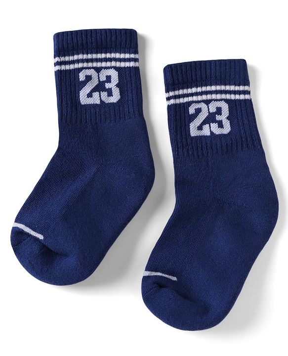 Pine Active Cotton Lycra Knit Terry Breathable Crew Calf Length Athletic Socks With Numeric Text Design Pack of 3 - White, Black & Navy Blue
