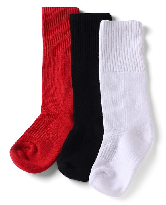 Pine Active Cotton Lycra Knit Terry Breathable Knee Length Football Socks Pack of 3 - White, Black & Red
