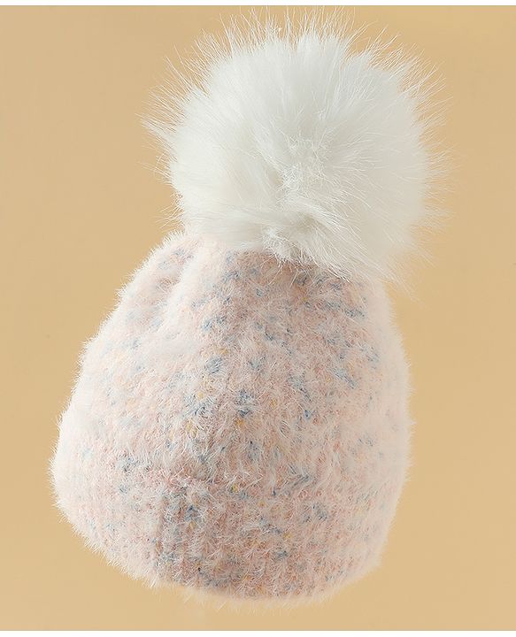 Babyhug Viscose Woollen Cap with Pom Pom Pink - Diameter 16.5 cm