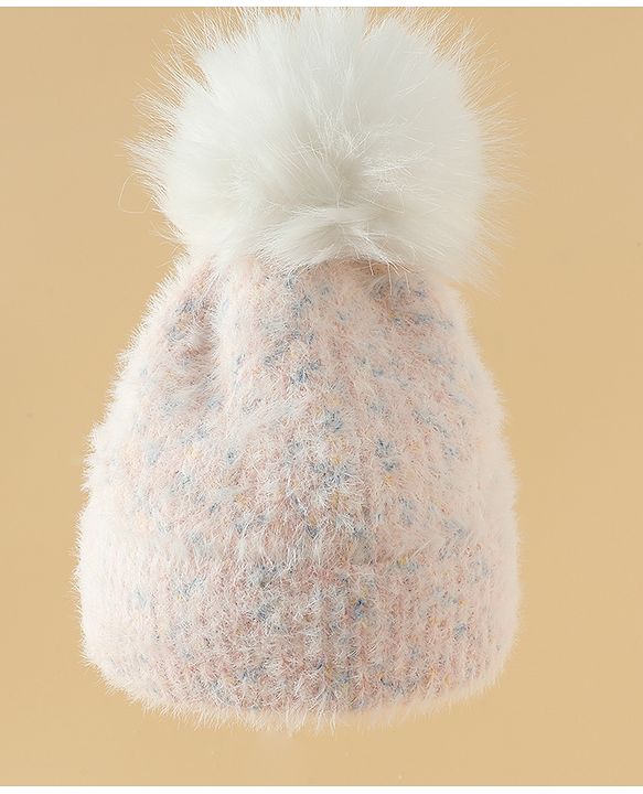Babyhug Viscose Woollen Cap with Pom Pom Pink - Diameter 16.5 cm