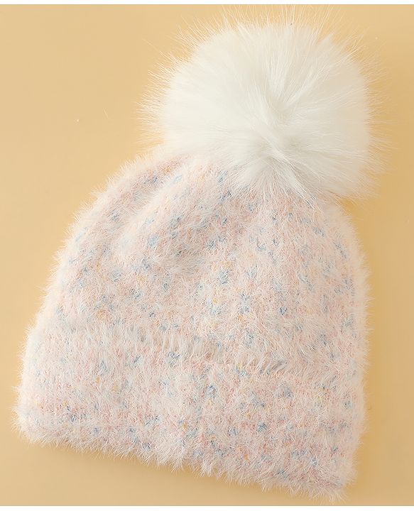 Babyhug Viscose Woollen Cap with Pom Pom Pink - Diameter 16.5 cm