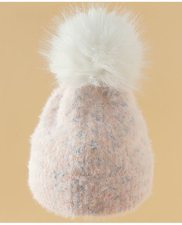 Babyhug Viscose Woollen Cap with Pom Pom Pink - Diameter 16.5 cm
