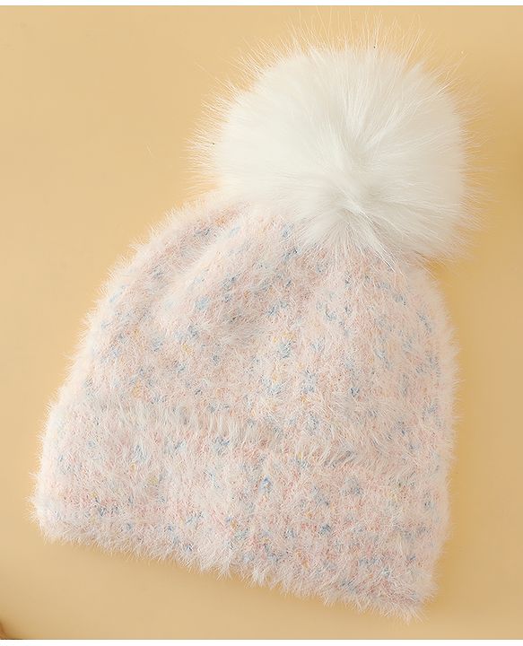 Babyhug Viscose Woollen Cap with Pom Pom Pink - Diameter 16.5 cm