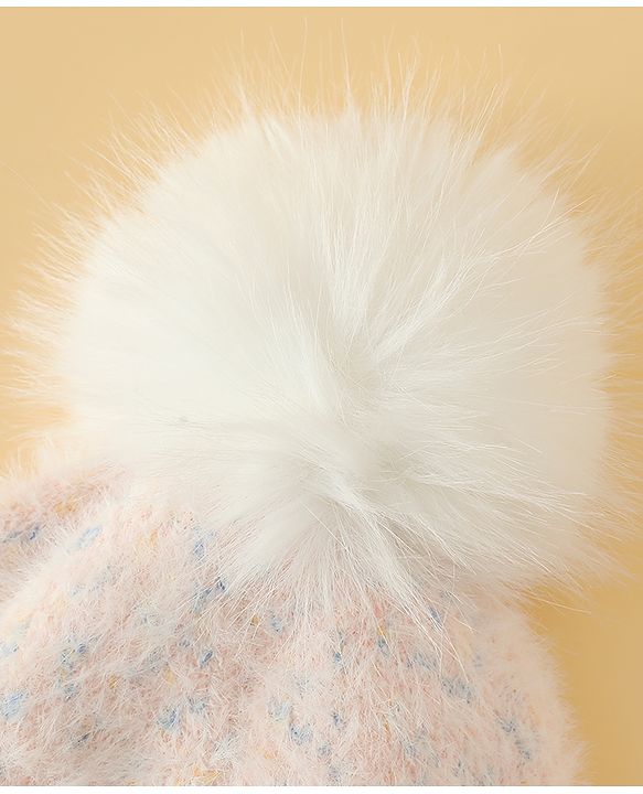 Babyhug Viscose Woollen Cap with Pom Pom Pink - Diameter 16.5 cm