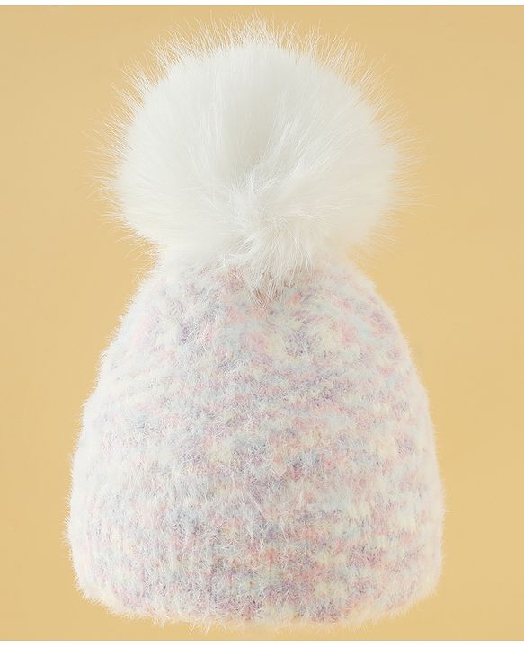 Babyhug Viscose Woollen Cap with Pom Pom Pink - Diameter 16.5 cm