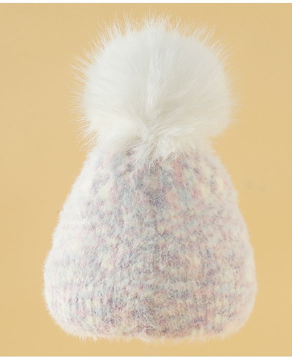 Babyhug Viscose Woollen Cap with Pom Pom Pink - Diameter 16.5 cm