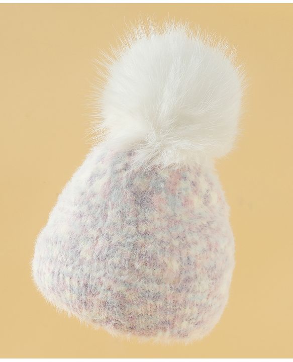 Babyhug Viscose Woollen Cap with Pom Pom Pink - Diameter 16.5 cm