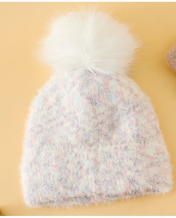 Babyhug Viscose Woollen Cap with Pom Pom Pink - Diameter 16.5 cm