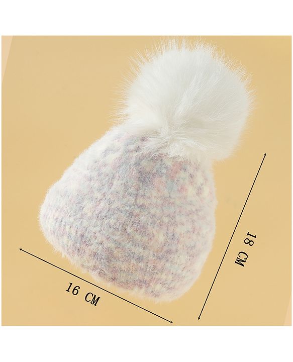 Babyhug Viscose Woollen Cap with Pom Pom Pink - Diameter 16.5 cm