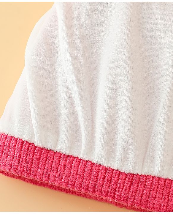 Babyhug Viscose Woollen Cap with Pom Pom and Bow Pearl Applique Fuchsia - Diameter 18.5 cm