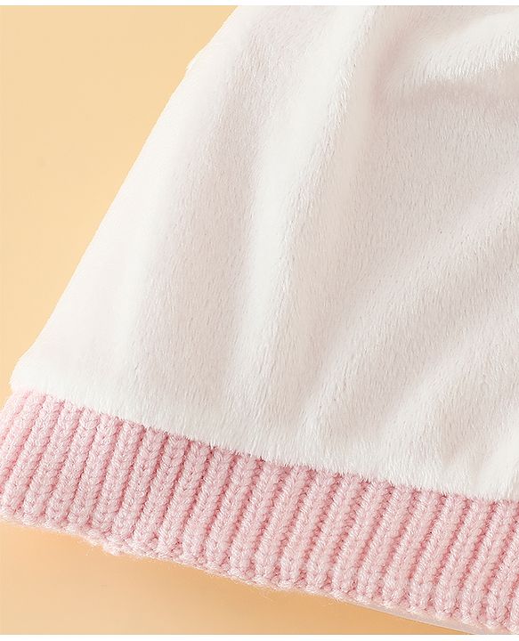 Babyhug Viscose Woollen Cap with Pom Pom and Bow Pearl Applique Fuchsia - Diameter 18.5 cm