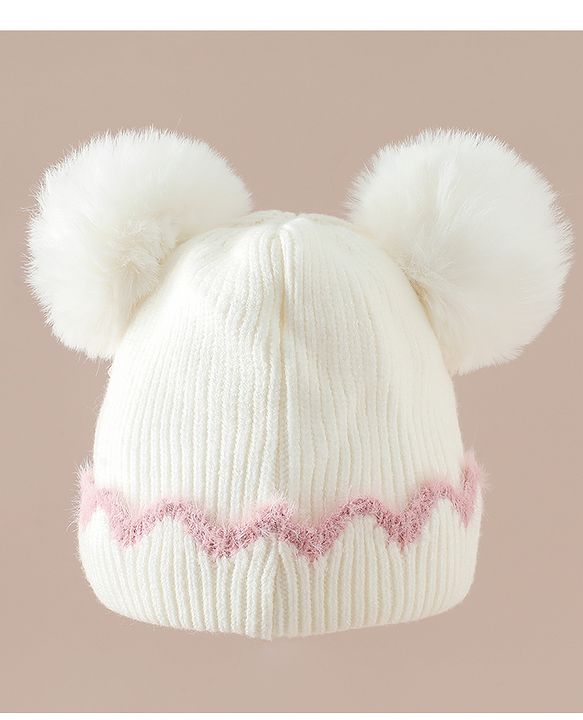 Babyhug Viscose Woollen Cap with Pom Pom and Bow Pearl Applique Fuchsia - Diameter 18.5 cm