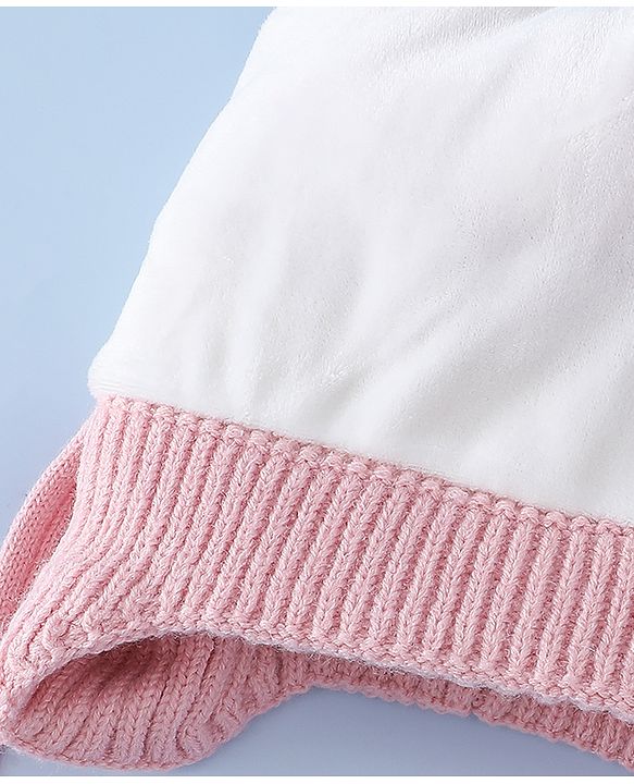Babyhug Woollen Cap with Pom Pom & Ear with Bow Design Pink - Diameter 18.5 cm