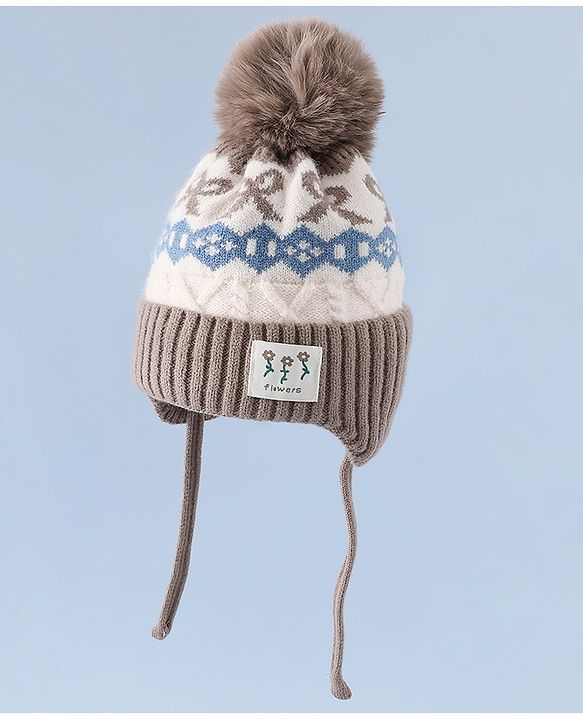 Babyhug Woollen Cap with Pom Pom & Ear with Bow Design Pink - Diameter 18.5 cm