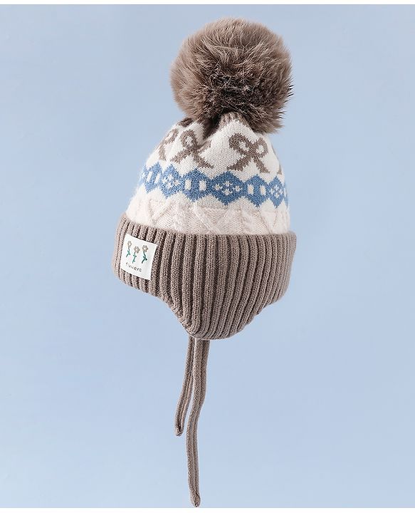 Babyhug Woollen Cap with Pom Pom & Ear with Bow Design Pink - Diameter 18.5 cm