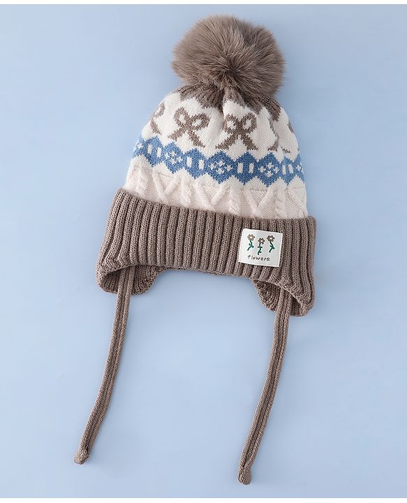 Babyhug Woollen Cap with Pom Pom & Ear with Bow Design Pink - Diameter 18.5 cm
