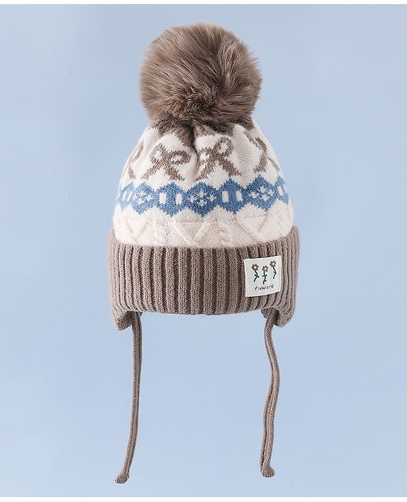 Babyhug Woollen Cap with Pom Pom & Ear with Bow Design Pink - Diameter 18.5 cm
