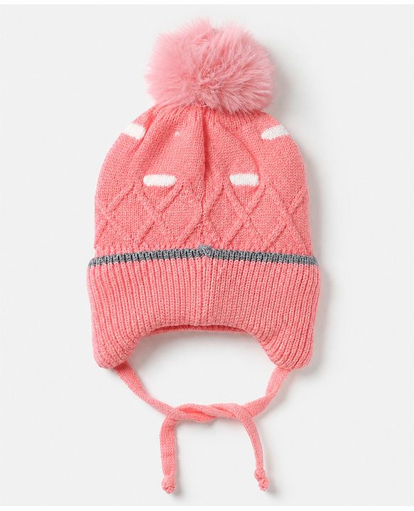 Babyhug Viscose Woollen Cap With Flower Applique in Blue - Diameter 15 cm