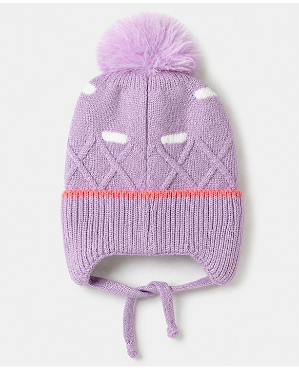 Babyhug Viscose Woollen Cap With Flower Applique in Blue - Diameter 15 cm