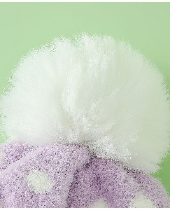 Babyhug Woollen Cap with Polka Dots & Pom Pom in Purple - Diameter 17 cm