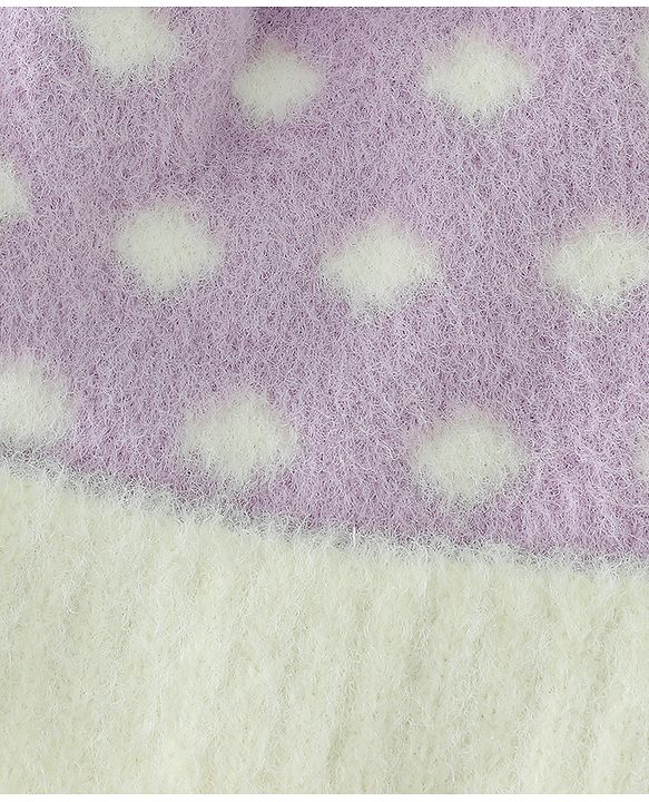 Babyhug Woollen Cap with Polka Dots & Pom Pom in Purple - Diameter 17 cm