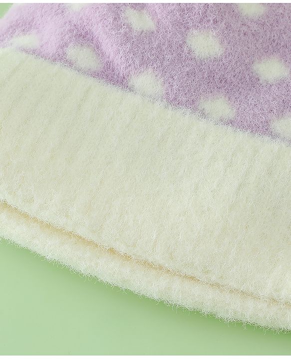 Babyhug Woollen Cap with Polka Dots & Pom Pom in Purple - Diameter 17 cm