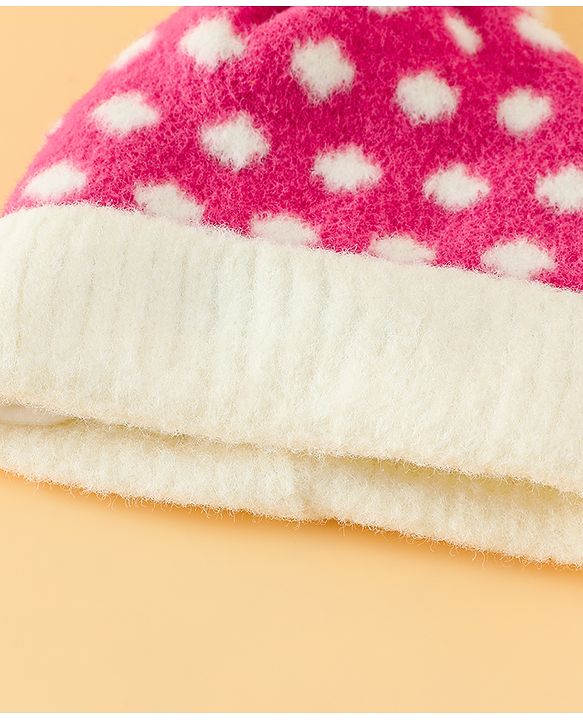 Babyhug Woollen Cap with Polka Dots & Pom Pom in Purple - Diameter 17 cm