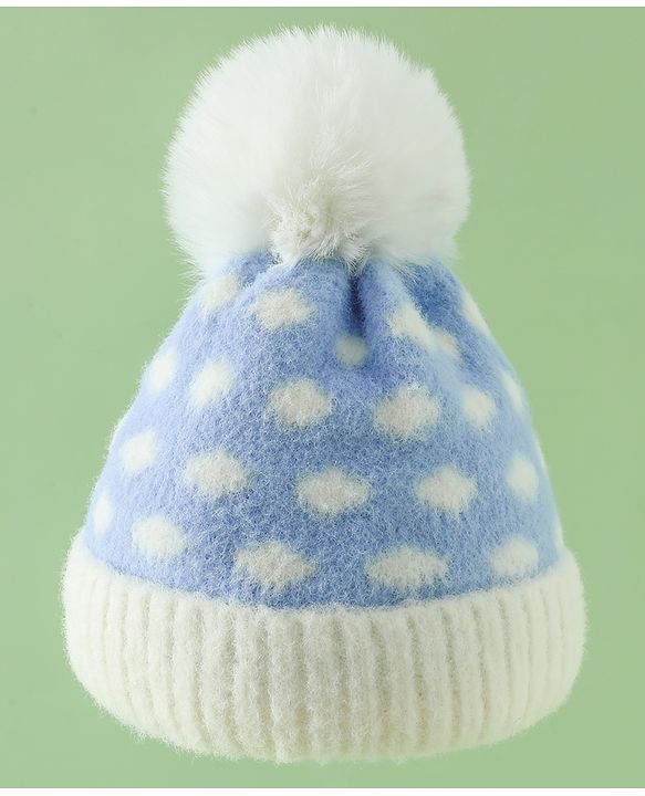 Babyhug Woollen Cap with Polka Dots & Pom Pom in Purple - Diameter 17 cm