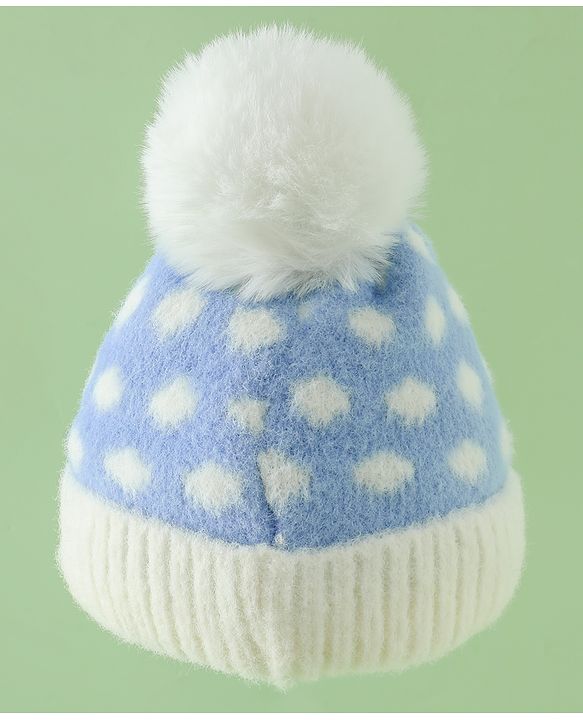 Babyhug Woollen Cap with Polka Dots & Pom Pom in Purple - Diameter 17 cm