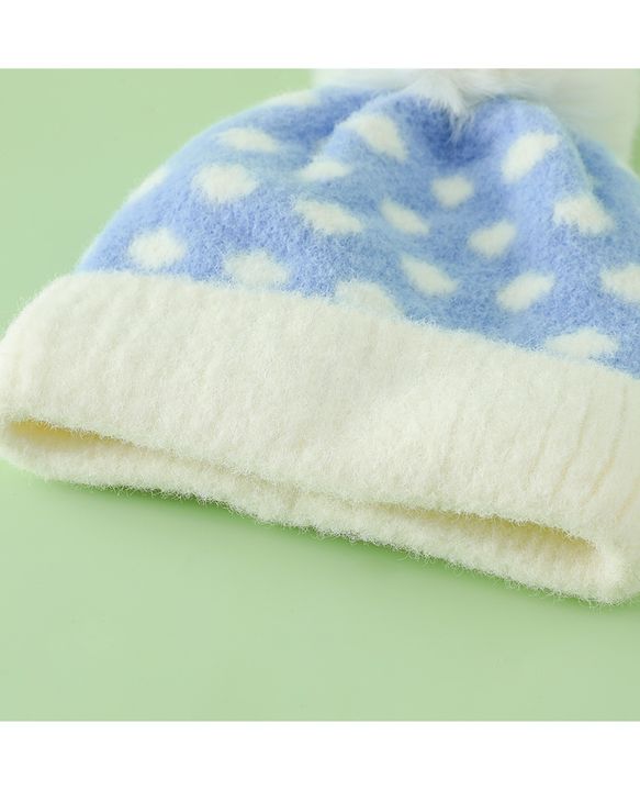 Babyhug Woollen Cap with Polka Dots & Pom Pom in Purple - Diameter 17 cm