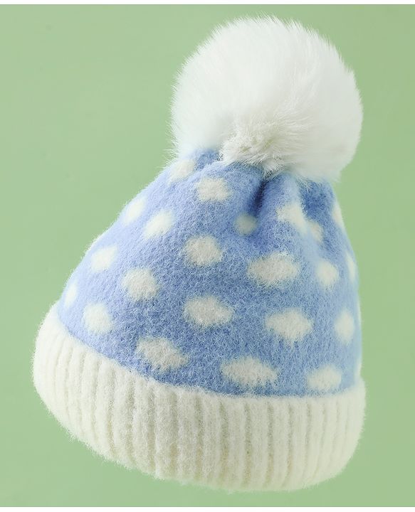 Babyhug Woollen Cap with Polka Dots & Pom Pom in Purple - Diameter 17 cm