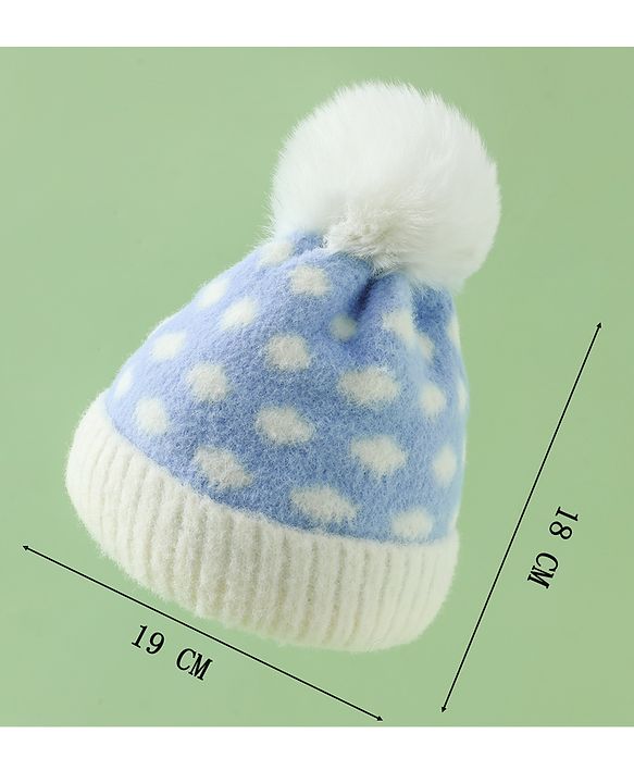 Babyhug Woollen Cap with Polka Dots & Pom Pom in Purple - Diameter 17 cm