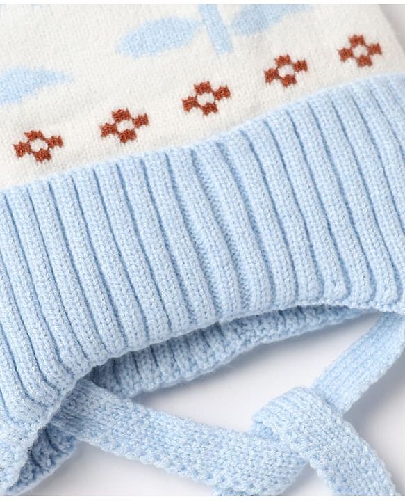 Babyhug Winter Cap With Flower Design in Blue - Diameter 15.5 cm